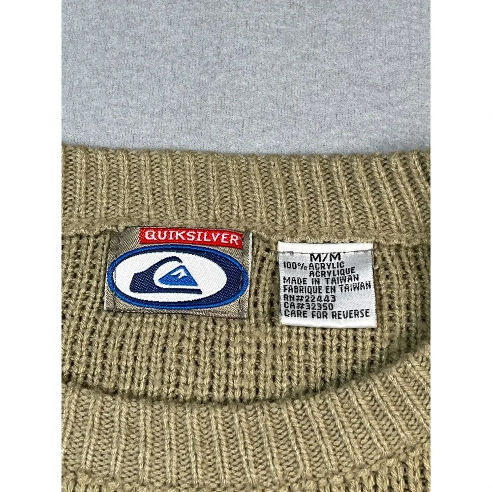 VTG Quiksilver Knit Sweater Youth Med Multi Green Blue white Crewneck Stripes‎